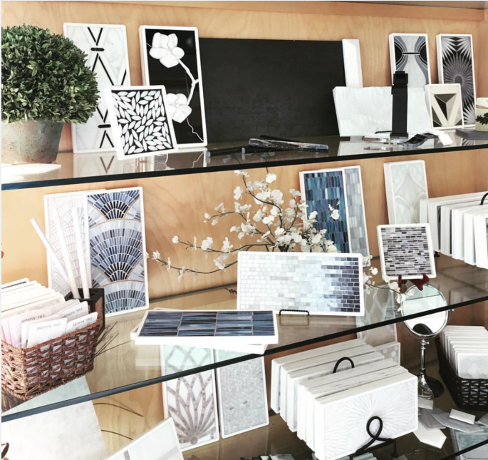 plastic boards for mosaic samples in the showroom