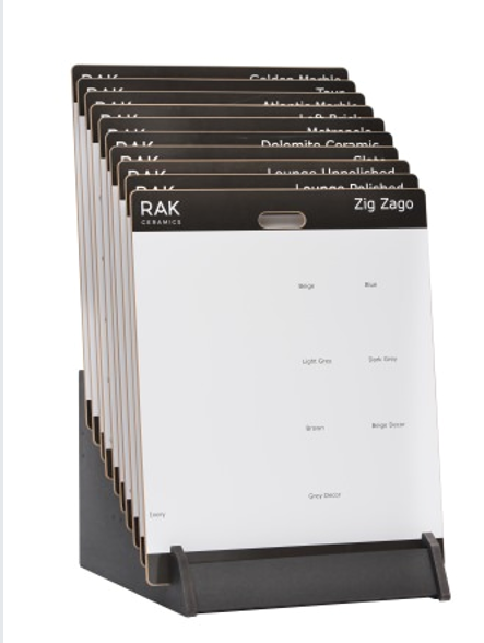 waterfall display rack with sample boards 