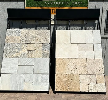 Paver stone display rack shelf outdoor use